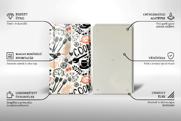 Sklo za varnú dosku Kreslený kuchynský motív