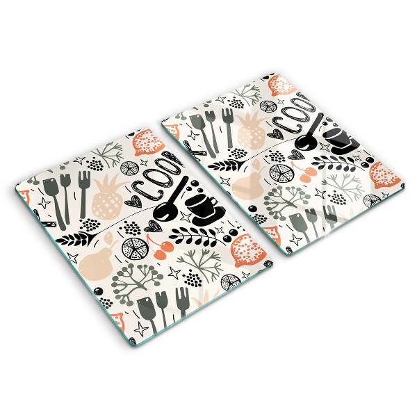 Sklo za varnú dosku Kreslený kuchynský motív