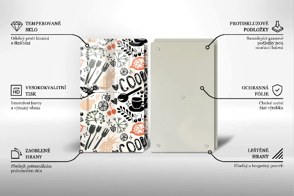 Sklo za varnú dosku Kreslený kuchynský motív