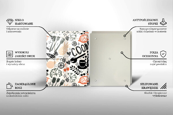 Sklo za varnú dosku Kreslený kuchynský motív