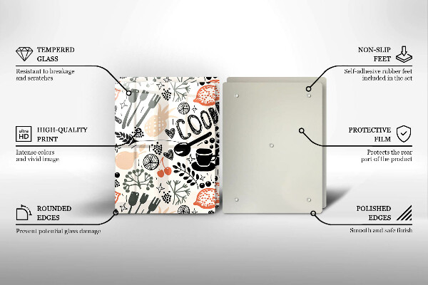Sklo za varnú dosku Kreslený kuchynský motív