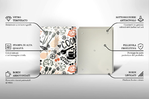 Sklo za varnú dosku Kreslený kuchynský motív