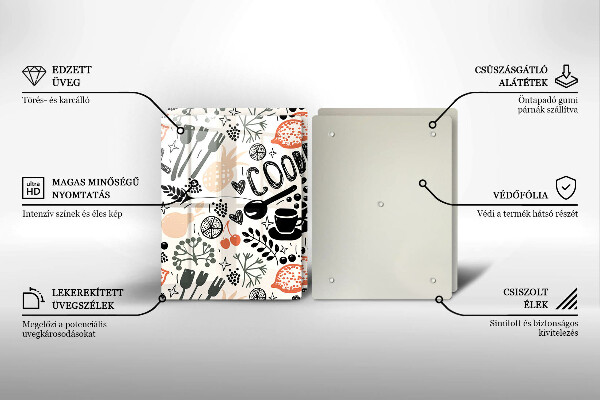 Sklo za varnú dosku Kreslený kuchynský motív