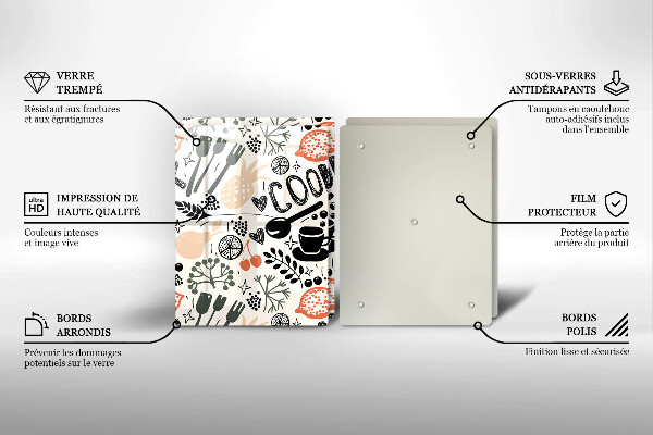 Sklo za varnú dosku Kreslený kuchynský motív