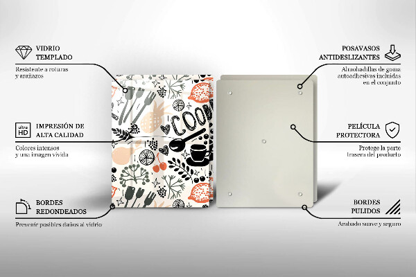 Sklo za varnú dosku Kreslený kuchynský motív