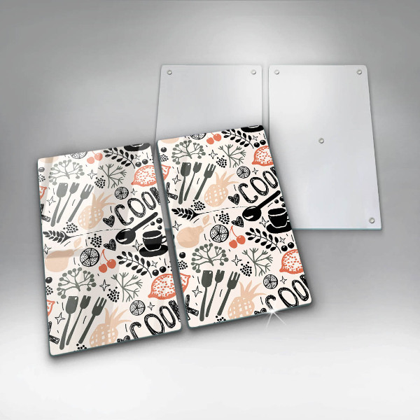 Sklo za varnú dosku Kreslený kuchynský motív