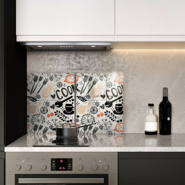 Sklo za varnú dosku Kreslený kuchynský motív