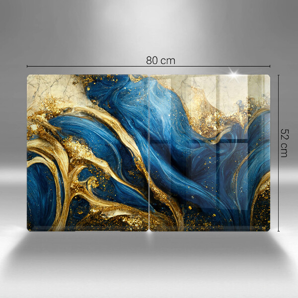 Sklo za varnú dosku Modrý a zlatý mramor