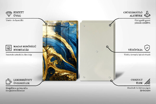 Sklo za varnú dosku Modrý a zlatý mramor