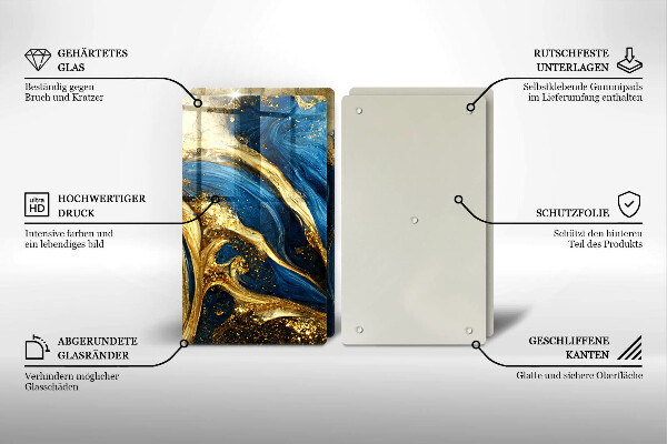 Sklo za varnú dosku Modrý a zlatý mramor