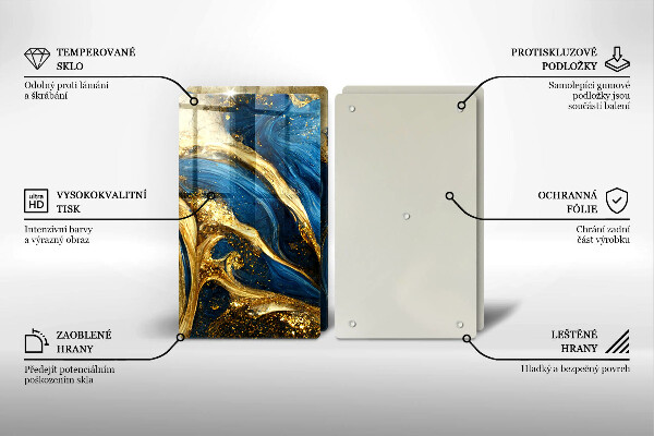 Sklo za varnú dosku Modrý a zlatý mramor