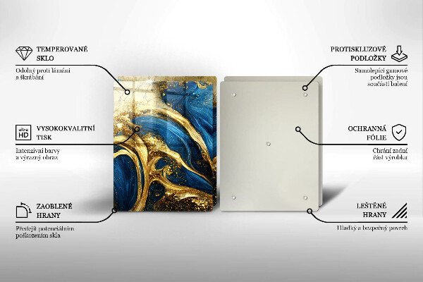 Sklo za varnú dosku Modrý a zlatý mramor