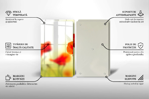 Sklo za varnú dosku Červené kvety maku