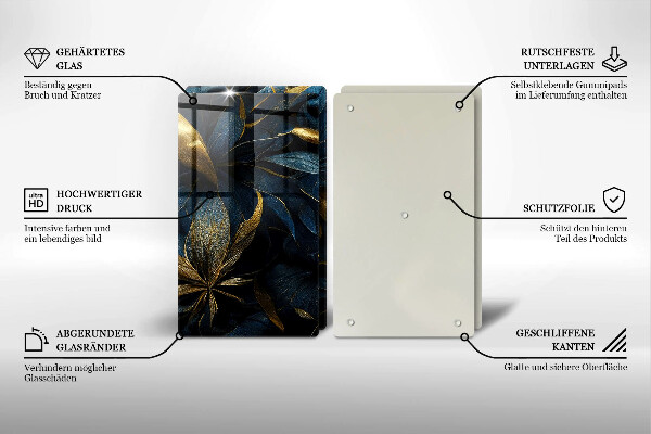 Sklo za varnú dosku Ozdobné listy so zlatom