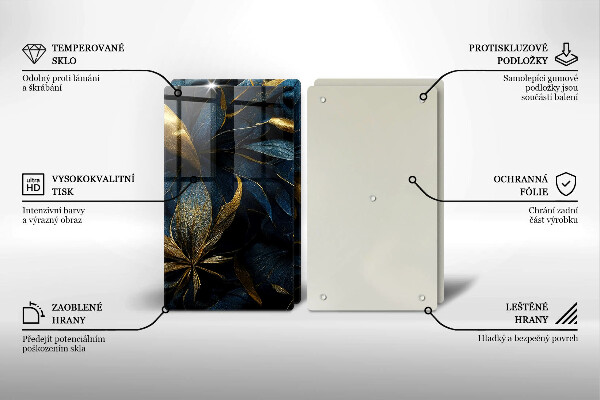 Sklo za varnú dosku Ozdobné listy so zlatom