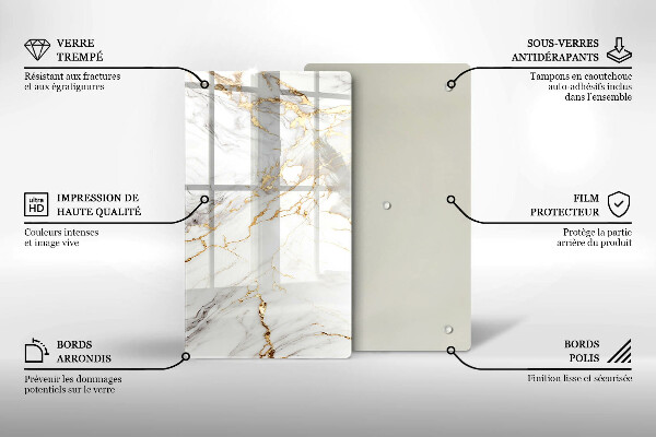 Kryt na indukčnú dosku Svetlý mramor so zlatom