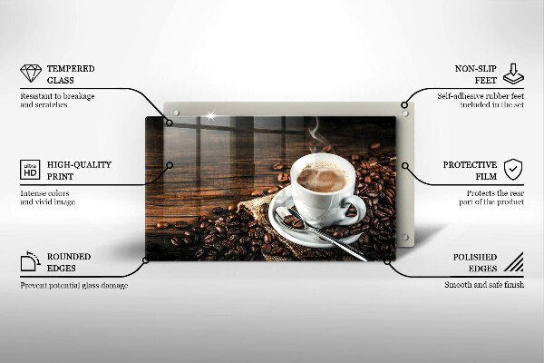 Sklenený kryt za sporák Šálka a kávové zrná