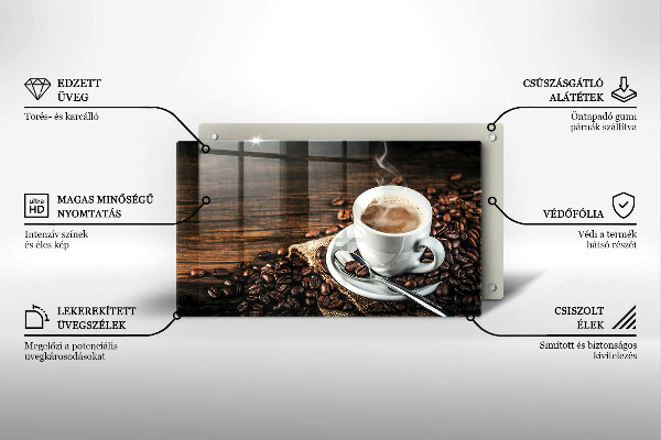 Sklenený kryt za sporák Šálka a kávové zrná