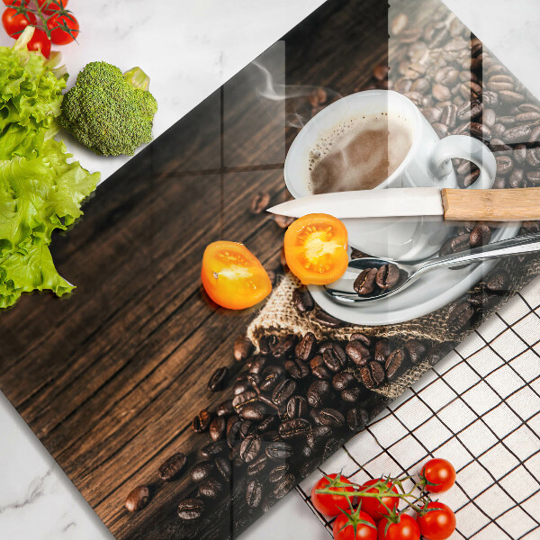 Sklenený kryt za sporák Šálka a kávové zrná