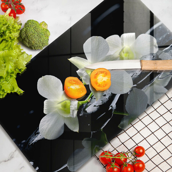 Kryt na plynový sporák Biele kvety v zenovej vode