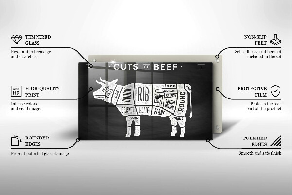 Sklenený kryt za sporák Kravské mäso hovädzie mäso