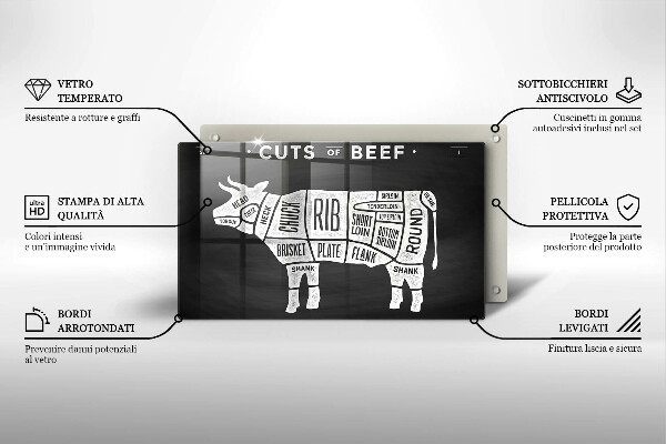 Sklenený kryt za sporák Kravské mäso hovädzie mäso