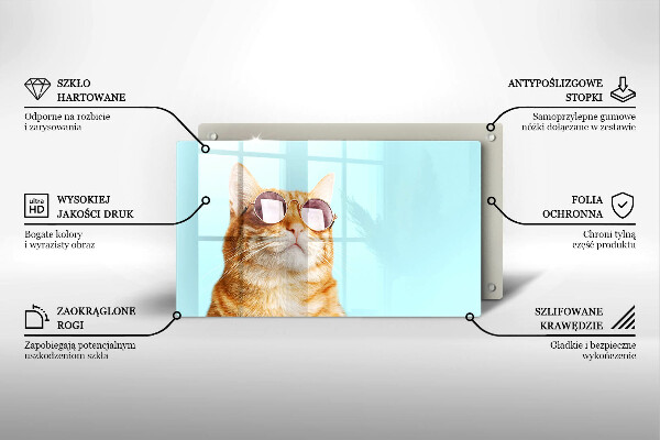 Krycia doska na sklokeramickú varnú dosku Červená mačka s okuliarmi