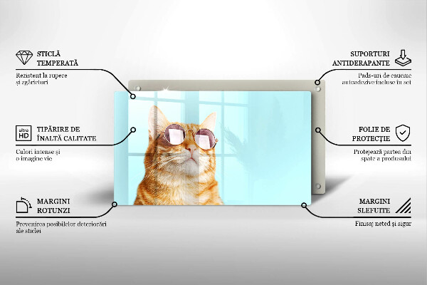 Krycia doska na sklokeramickú varnú dosku Červená mačka s okuliarmi