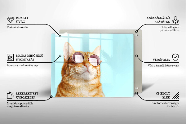 Krycia doska na sklokeramickú varnú dosku Červená mačka s okuliarmi