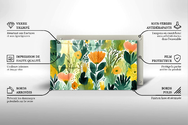 Sklenený kryt za sporák Maľované kvety