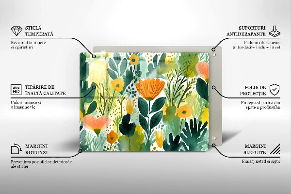 Sklenený kryt za sporák Maľované kvety