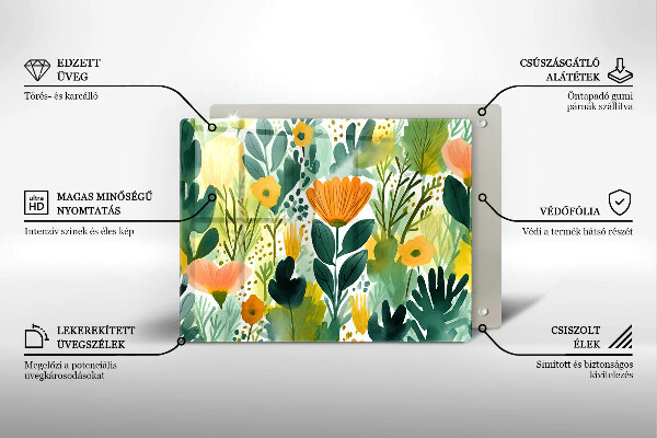 Sklenený kryt za sporák Maľované kvety