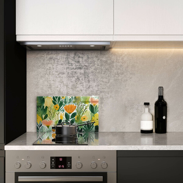 Sklenený kryt za sporák Maľované kvety