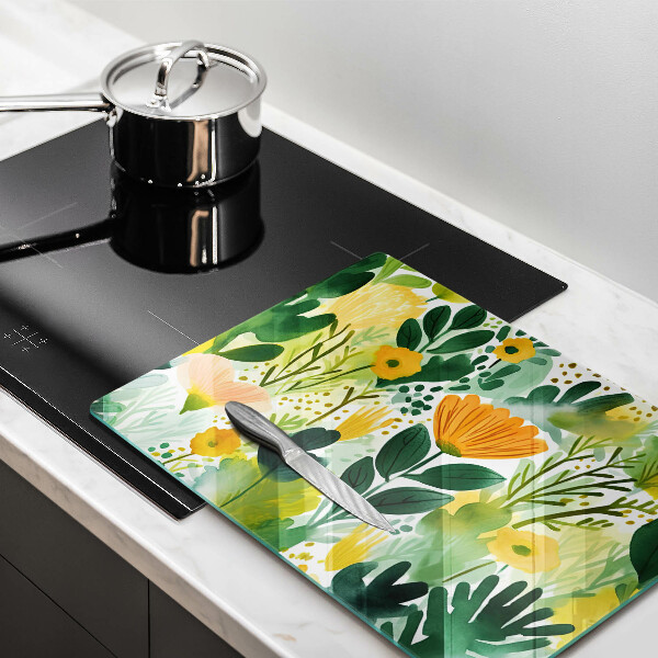 Sklenený kryt za sporák Maľované kvety