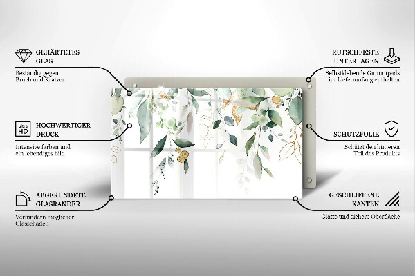 Sklenený kryt za sporák Akvarelové listy