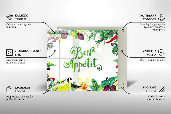 Kalené sklo za sporák Nápis Bon Appetit