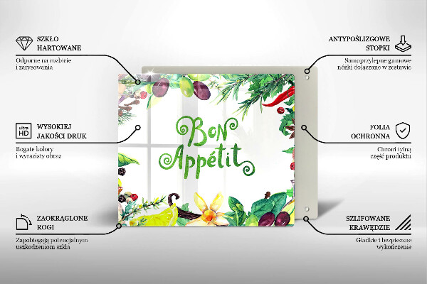 Kalené sklo za sporák Nápis Bon Appetit