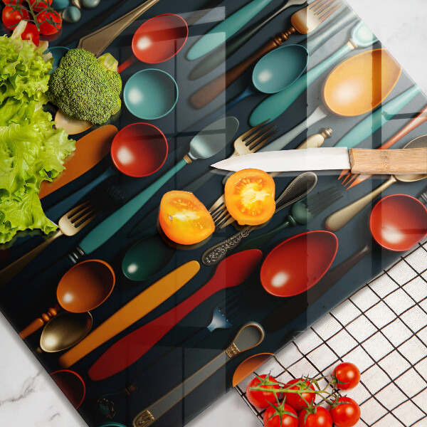 Krycia doska na sporák Farebné lyžice a vidličky