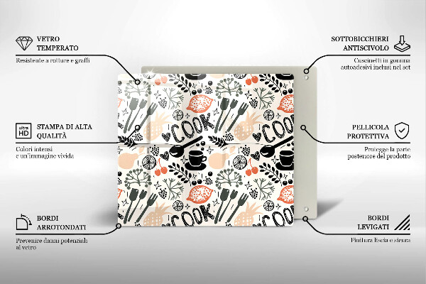 Sklo za varnú dosku Kreslený kuchynský motív