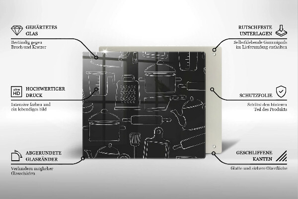 Sklenený kryt za sporák Kreslené kuchynské doplnky