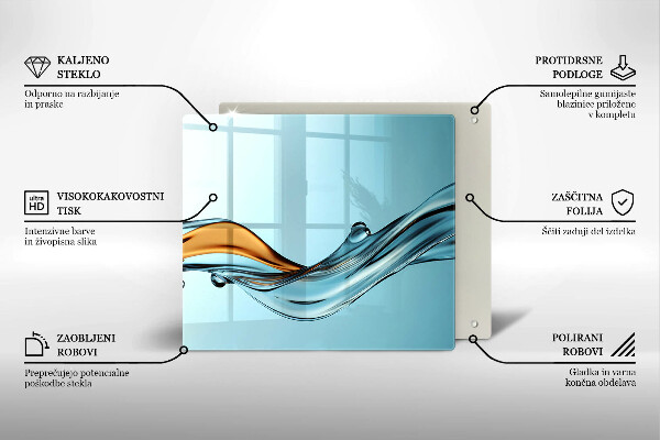 Sklenený kryt za sporák Voda na modrom pozadí