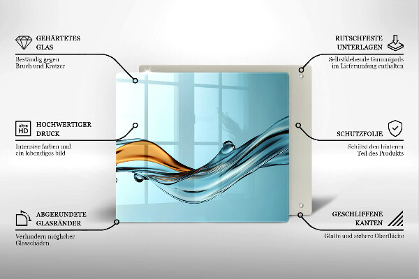 Sklenený kryt za sporák Voda na modrom pozadí
