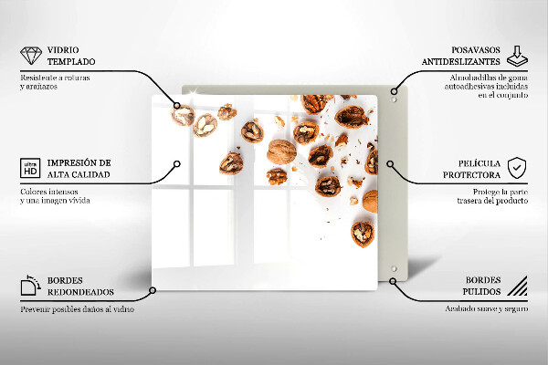 Sklenený kryt za sporák Orechy na bielom pozadí