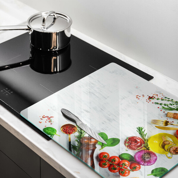 Sklenený kryt za sporák Zelenina a korenie