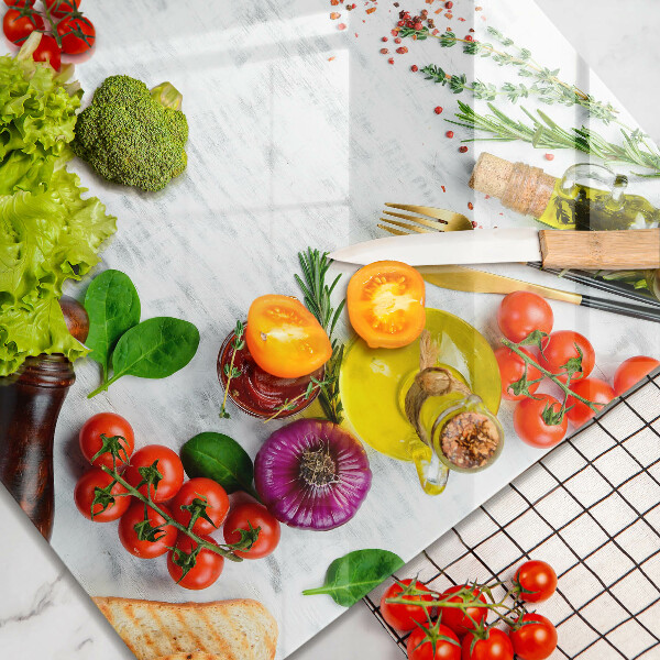 Sklenený kryt za sporák Zelenina a korenie