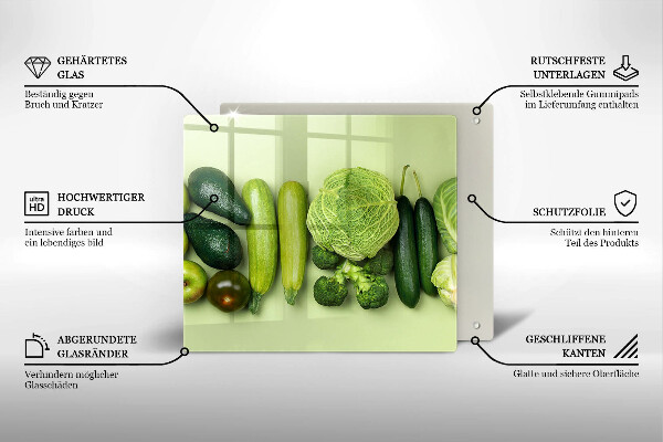 Sklenený kryt za sporák Zelené ovocie a zelenina