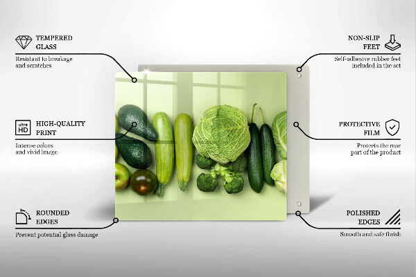 Sklenený kryt za sporák Zelené ovocie a zelenina