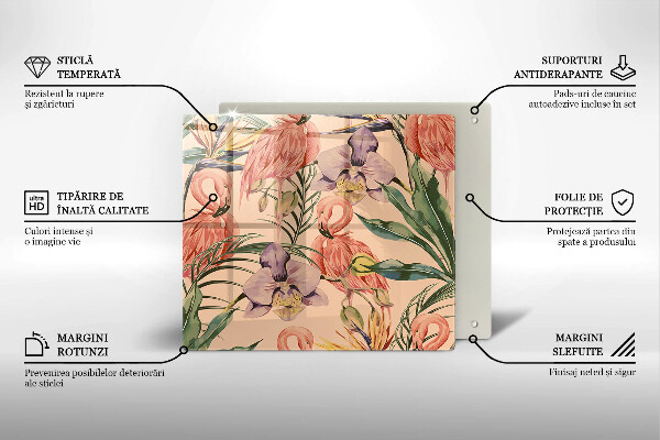 Kalené sklo za sporák Ilustrácie plameniakov