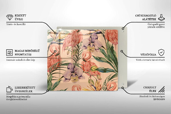 Kalené sklo za sporák Ilustrácie plameniakov