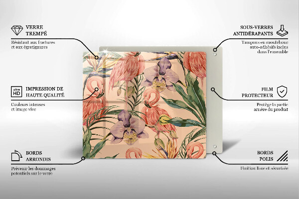 Kalené sklo za sporák Ilustrácie plameniakov